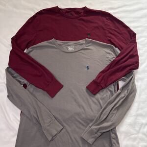 Polo Ralph Lauren T-Shirt Mens Size M Burgundy Gray Long Sleeve Crew LOT OF 2